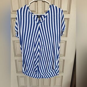 Jones New York Pullover SzM Chevron Stripe Blue/White Lightweight V Neck
